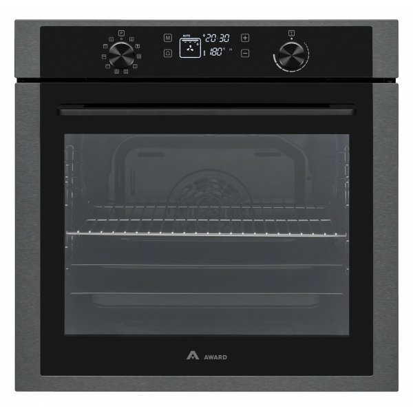 Award 60cm Black Steel 80L Built-in Pyrolytic 10 Function Electric Wall Oven (WO702PBS)