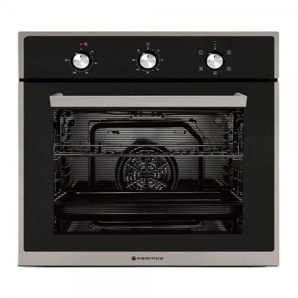 Parmco 60cm Black Glass & Stainless Steel 76L 8 Function Oven with Catalytic Liners  (OX7-6-6S-5-1)