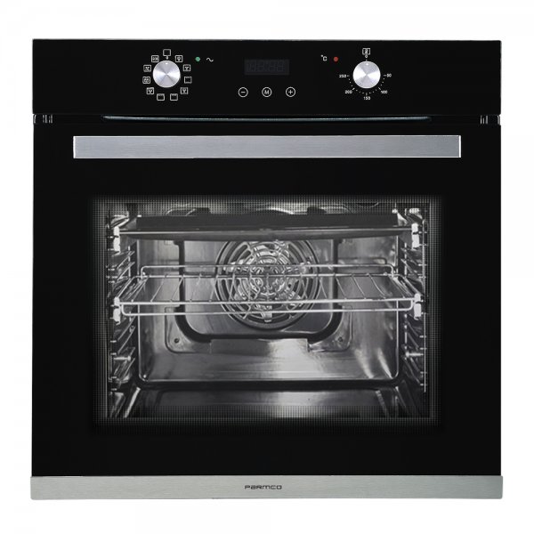 Parmco 60cm 80L Black Glass and SS 10 Function Oven (OV16B10)