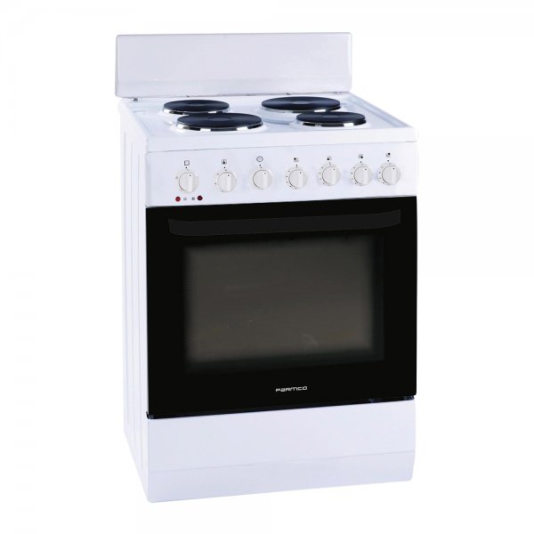 Parmco 60cm White Electric Freestanding Solid Plate Elements with Electric Oven (FS60WP4)