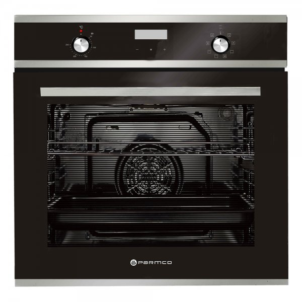 Parmco 60cm Black Glass Stainless Steel 76L 8 Function Built-In Oven (OX7-2-6S-8-1)
