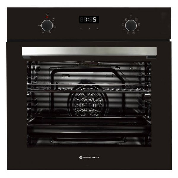 Parmco 60cm 76L Black Glass and SS 8 Function Oven (OX7-4-6B-8-1)